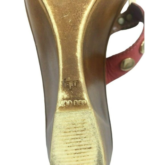 A Giannetti Womens Italian Size 9 Wedge Heels Coral Brown Pink Gold Slip On Sand - Picture 7 of 11